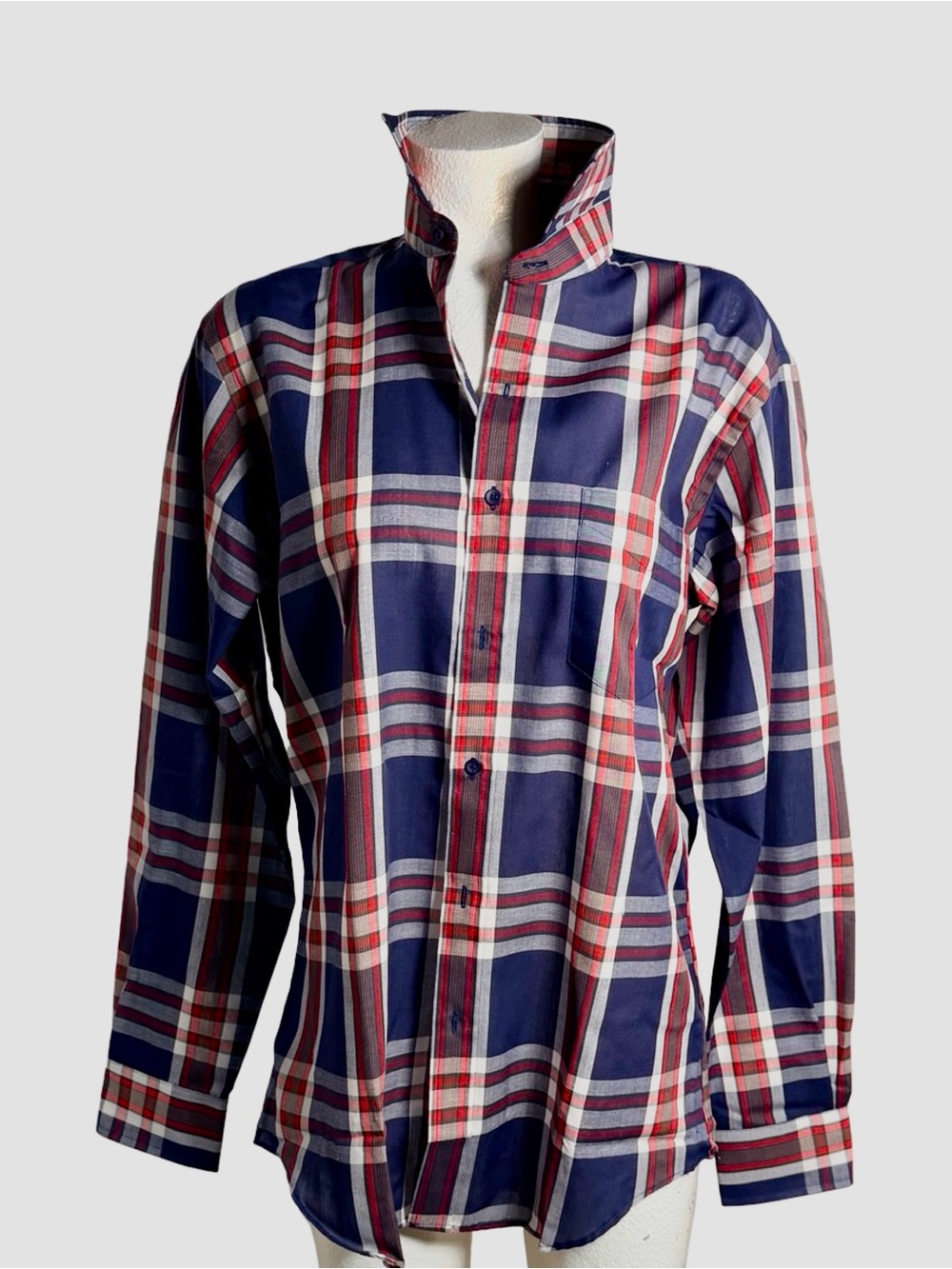 Dior Navy Blue Red White Plaid Casual Button-Down Shirt